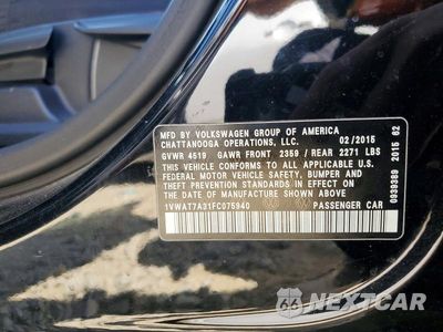 Zdjęcie 12 z 12 samochodu: 2015 VOLKSWAGEN PASSAT S VIN:1VWAT7A31FC075940 - miniatura