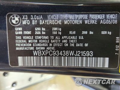 Zdjęcie 12 z 12 samochodu: 2008 BMW X3 3.0SI VIN:WBXPC93438WJ21593 - miniatura