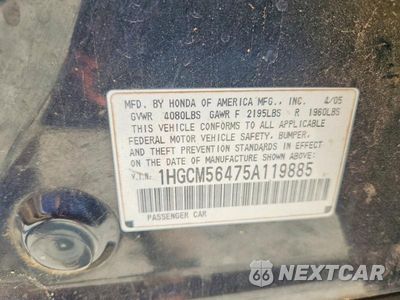 Zdjęcie 12 z 12 samochodu: 2005 HONDA ACCORD LX VIN:1HGCM56475A119885 - miniatura