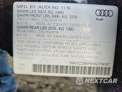 Zdjęcie 12 z 12 samochodu: 2017 AUDI Q5 PREMIUM VIN:WA1C2AFP9HA078097 - miniatura