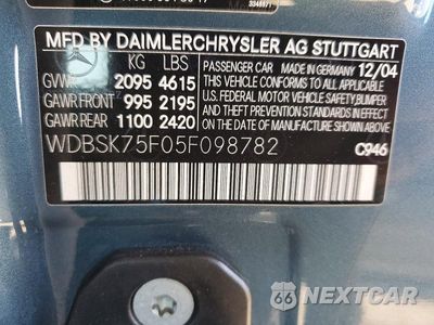 Zdjęcie 12 z 12 samochodu: 2005 MERCEDES-BENZ SL 500 VIN:WDBSK75F05F098782 - miniatura