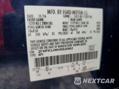 Zdjęcie 13 z 13 samochodu: 2017 FORD EDGE SEL VIN:2FMPK3J99HBB20862 - miniatura