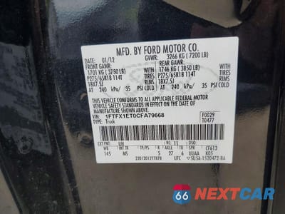 Zdjęcie 12 z 12 samochodu: 2012 FORD F150 SUPER CAB VIN:1FTFX1ET0CFA79668 - miniatura