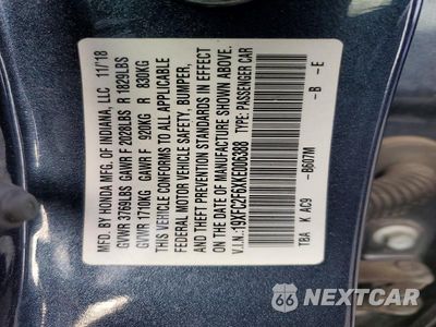 Zdjęcie 13 z 13 samochodu: 2019 HONDA CIVIC LX VIN:19XFC2F6XKE006388 - miniatura