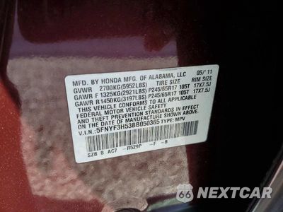 Zdjęcie 12 z 12 samochodu: 2011 HONDA PILOT EXL VIN:5FNYF3H53BB050365 - miniatura