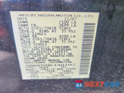 Zdjęcie 12 z 12 samochodu: 2008 NISSAN TITAN XE FFV VIN:1N6BA07D48N340102 - miniatura