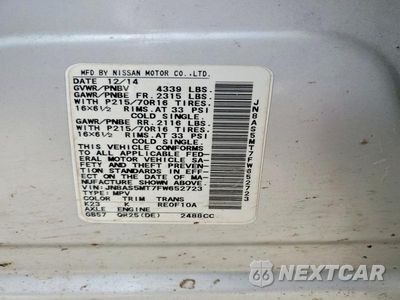 Zdjęcie 14 z 14 samochodu: 2015 NISSAN ROGUE SELECT S VIN:JN8AS5MT7FW652723 - miniatura