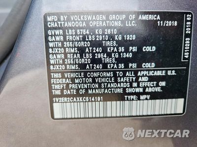 Zdjęcie 13 z 13 samochodu: 2019 VOLKSWAGEN ATLAS VIN:1V2ER2CAXKC514191 - miniatura