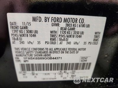 Zdjęcie 13 z 13 samochodu: 2016 FORD EXPLORER VIN:1FM5K8B89GGB44371 - miniatura