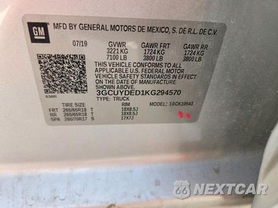 Zdjęcie 12 z 12 samochodu: 2019 CHEVROLET SILVERADO K1500 LT VIN:3GCUYDED1KG294570 - miniatura