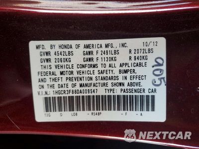 Zdjęcie 12 z 12 samochodu: 2013 HONDA ACCORD EXL VIN:1HGCR3F88DA009547 - miniatura