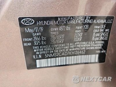 Zdjęcie 13 z 13 samochodu: 2019 HYUNDAI SANTA FE SE VIN:5NMS2CAD7KH126462 - miniatura