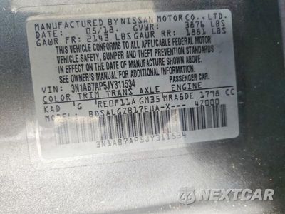 Zdjęcie 13 z 13 samochodu: 2018 NISSAN SENTRA SL VIN:3N1AB7AP5JY311534 - miniatura
