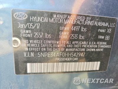 Zdjęcie 12 z 12 samochodu: 2017 HYUNDAI SONATA LIMITED VIN:5NPE34AF0HH542947 - miniatura