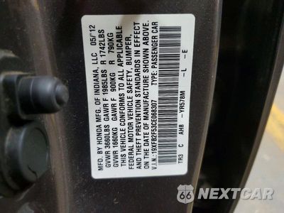 Zdjęcie 12 z 12 samochodu: 2012 HONDA CIVIC LX VIN:19XFB2F53CE068307 - miniatura