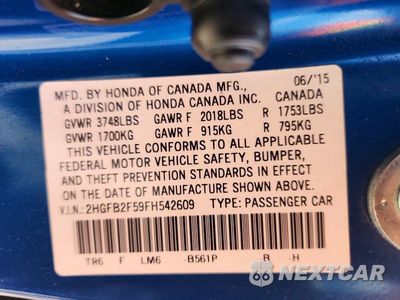 Zdjęcie 13 z 13 samochodu: 2015 HONDA CIVIC LX VIN:2HGFB2F59FH542609 - miniatura