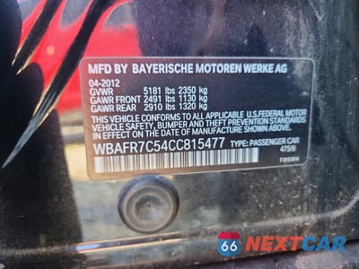Zdjęcie 12 z 12 samochodu: 2012 BMW 535 I VIN:WBAFR7C54CC815477 - miniatura