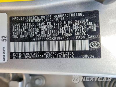 Zdjęcie 13 z 13 samochodu: 2019 TOYOTA CAMRY SE VIN:4T1B11HK3KU184732 - miniatura