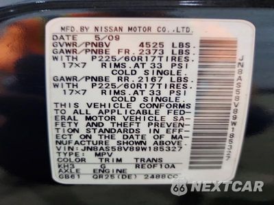 Zdjęcie 14 z 14 samochodu: 2009 NISSAN ROGUE S VIN:JN8AS58V89W185327 - miniatura