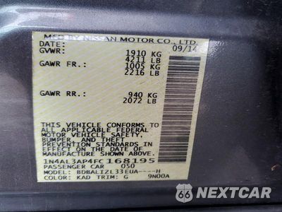 Zdjęcie 12 z 12 samochodu: 2015 NISSAN ALTIMA 2.5 SV VIN:1N4AL3AP4FC168195 - miniatura