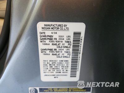 Zdjęcie 13 z 13 samochodu: 2004 INFINITI FX35 BASE VIN:JNRAS08W14X220560 - miniatura