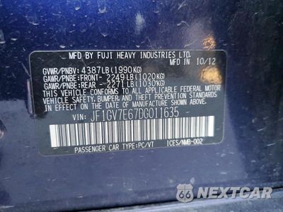 Zdjęcie 12 z 12 samochodu: 2013 SUBARU IMPREZA WRX VIN:JF1GV7E67DG011635 - miniatura