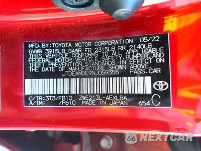 Zdjęcie 12 z 12 samochodu: 2022 TOYOTA COROLLA LE VIN:JTDEAMDE9NJ059355 - miniatura