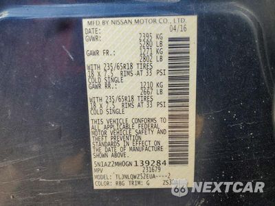 Zdjęcie 13 z 13 samochodu: 2016 NISSAN MURANO SV VIN:5N1AZ2MH0GN139284 - miniatura