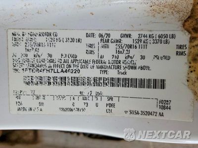 Zdjęcie 12 z 12 samochodu: 2020 FORD RANGER XL VIN:1FTER4FH7LLA46220 - miniatura