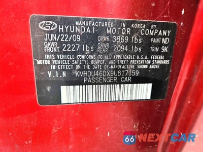 Zdjęcie 12 z 12 samochodu: 2009 HYUNDAI ELANTRA GLS VIN:KMHDU46DX9U817159 - miniatura