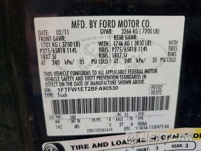 Zdjęcie 12 z 12 samochodu: 2011 FORD F150 SUPERCREW VIN:1FTFW1ET2BFA90530 - miniatura