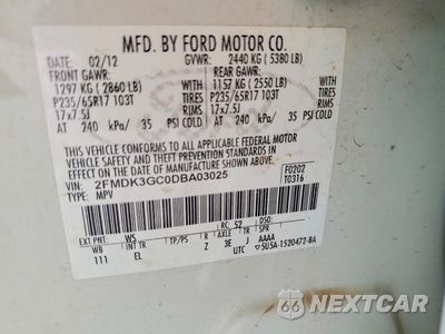 Zdjęcie 13 z 13 samochodu: 2013 FORD EDGE SE VIN:2FMDK3GC0DBA03025 - miniatura