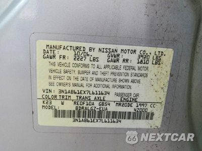 Zdjęcie 12 z 12 samochodu: 2007 NISSAN SENTRA 2.0 VIN:3N1AB61EX7L611634 - miniatura