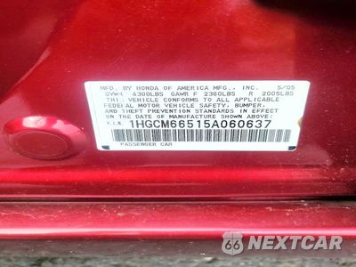 Zdjęcie 12 z 12 samochodu: 2005 HONDA ACCORD EX VIN:1HGCM66515A060637 - miniatura