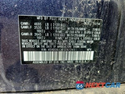 Zdjęcie 13 z 13 samochodu: 2015 SUBARU OUTBACK 2.5I LIMITED VIN:4S4BSALC4F3267241 - miniatura