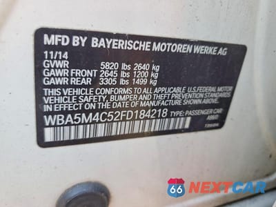 Zdjęcie 12 z 12 samochodu: 2015 BMW 5 SERIES 535 XIGT VIN:WBA5M4C52FD184218 - miniatura