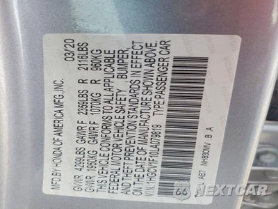 Zdjęcie 13 z 13 samochodu: 2020 HONDA ACCORD LX VIN:1HGCV1F10LA079819 - miniatura