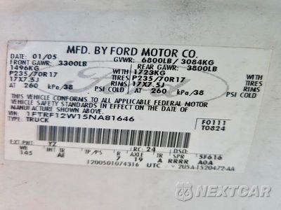 Zdjęcie 12 z 12 samochodu: 2005 FORD F150 VIN:1FTRF12W15NA81646 - miniatura