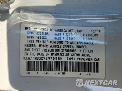 Zdjęcie 12 z 12 samochodu: 2015 HONDA ACCORD SPORT VIN:1HGCR2F57FA049394 - miniatura