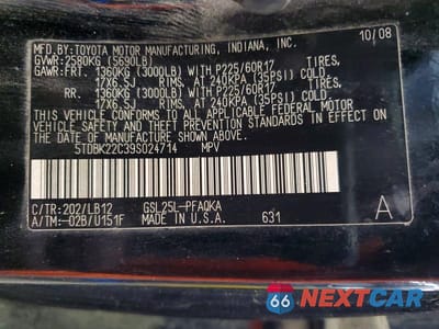 Zdjęcie 13 z 13 samochodu: 2009 TOYOTA SIENNA LIMITED VIN:5TDBK22C39S024714 - miniatura