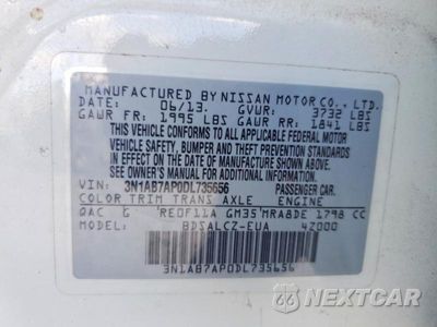 Zdjęcie 13 z 13 samochodu: 2013 NISSAN SENTRA S VIN:3N1AB7AP0DL735656 - miniatura