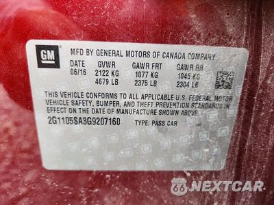 Zdjęcie 12 z 12 samochodu: 2016 CHEVROLET IMPALA LT VIN:2G1105SA3G9207160 - miniatura
