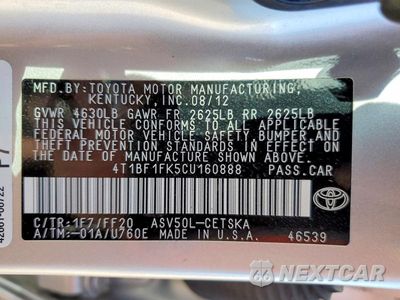 Zdjęcie 13 z 13 samochodu: 2012 TOYOTA CAMRY SE VIN:4T1BF1FK5CU160888 - miniatura