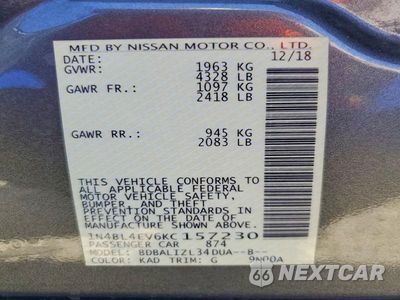 Zdjęcie 12 z 12 samochodu: 2019 NISSAN ALTIMA SL VIN:1N4BL4EV6KC157230 - miniatura