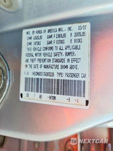 Zdjęcie 13 z 13 samochodu: 2007 HONDA ACCORD EX VIN:1HGCM66517A065226 - miniatura