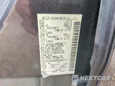 Zdjęcie 12 z 12 samochodu: 2004 NISSAN QUEST 3.5 S VIN:5N1BV28U84N368072 - miniatura