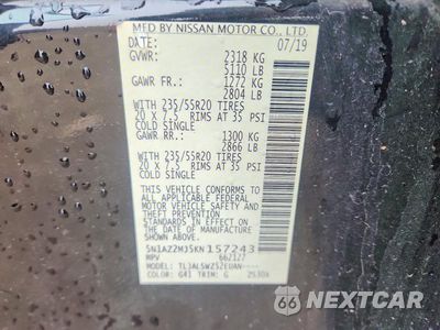 Zdjęcie 13 z 13 samochodu: 2019 NISSAN MURANO S VIN:5N1AZ2MJ5KN157243 - miniatura