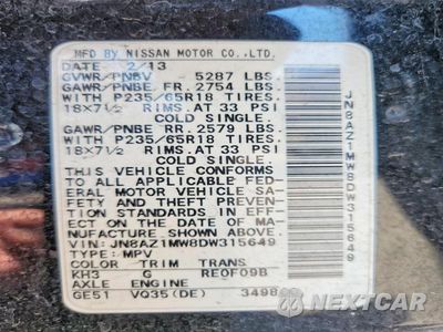 Zdjęcie 13 z 13 samochodu: 2013 NISSAN MURANO S VIN:JN8AZ1MW8DW315649 - miniatura