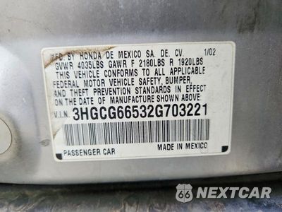 Zdjęcie 12 z 12 samochodu: 2002 HONDA ACCORD LX VIN:3HGCG66532G703221 - miniatura