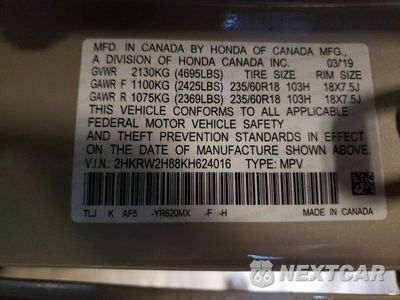 Zdjęcie 13 z 13 samochodu: 2019 HONDA CR-V EXL VIN:2HKRW2H88KH624016 - miniatura